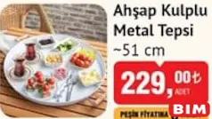 AHŞAP KULPLU METAL TEPSİ 51 CM